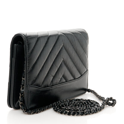 Chanel Aged Calfskin Chevron Quilted Gabrielle Wallet On Chain WOC Black 3 of 11