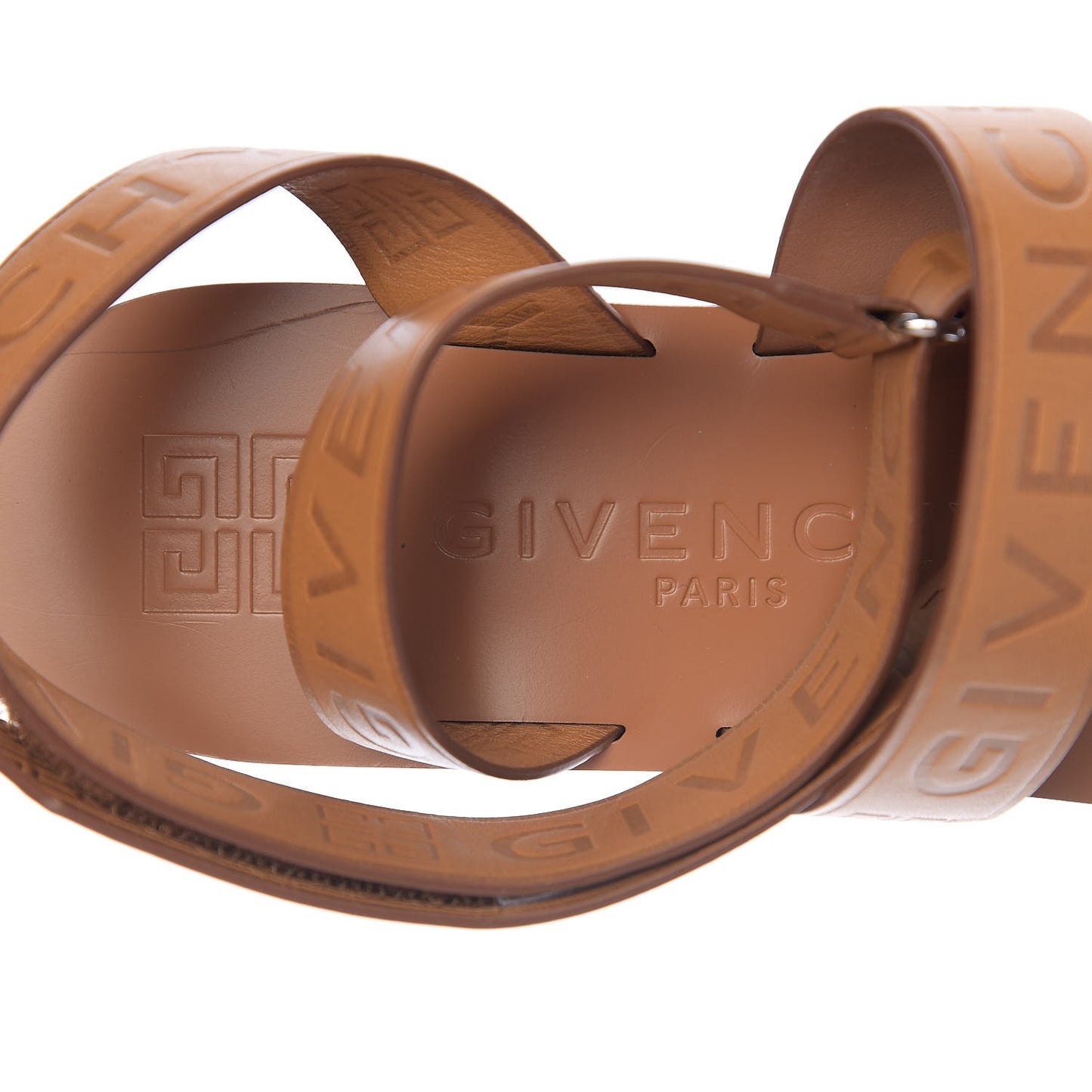 Calfskin Logo Ankle Strap Sandals 38.5 Brown