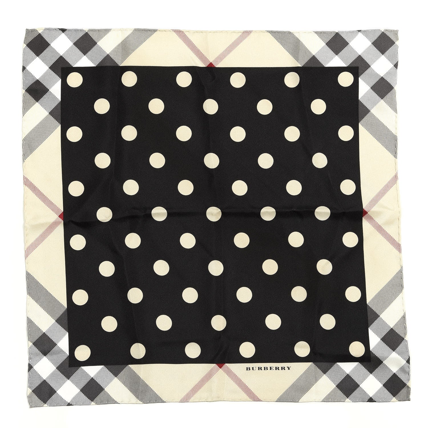 Burberry Silk Nova Polka Dot Square Scarf Black Beige 1 of 4
