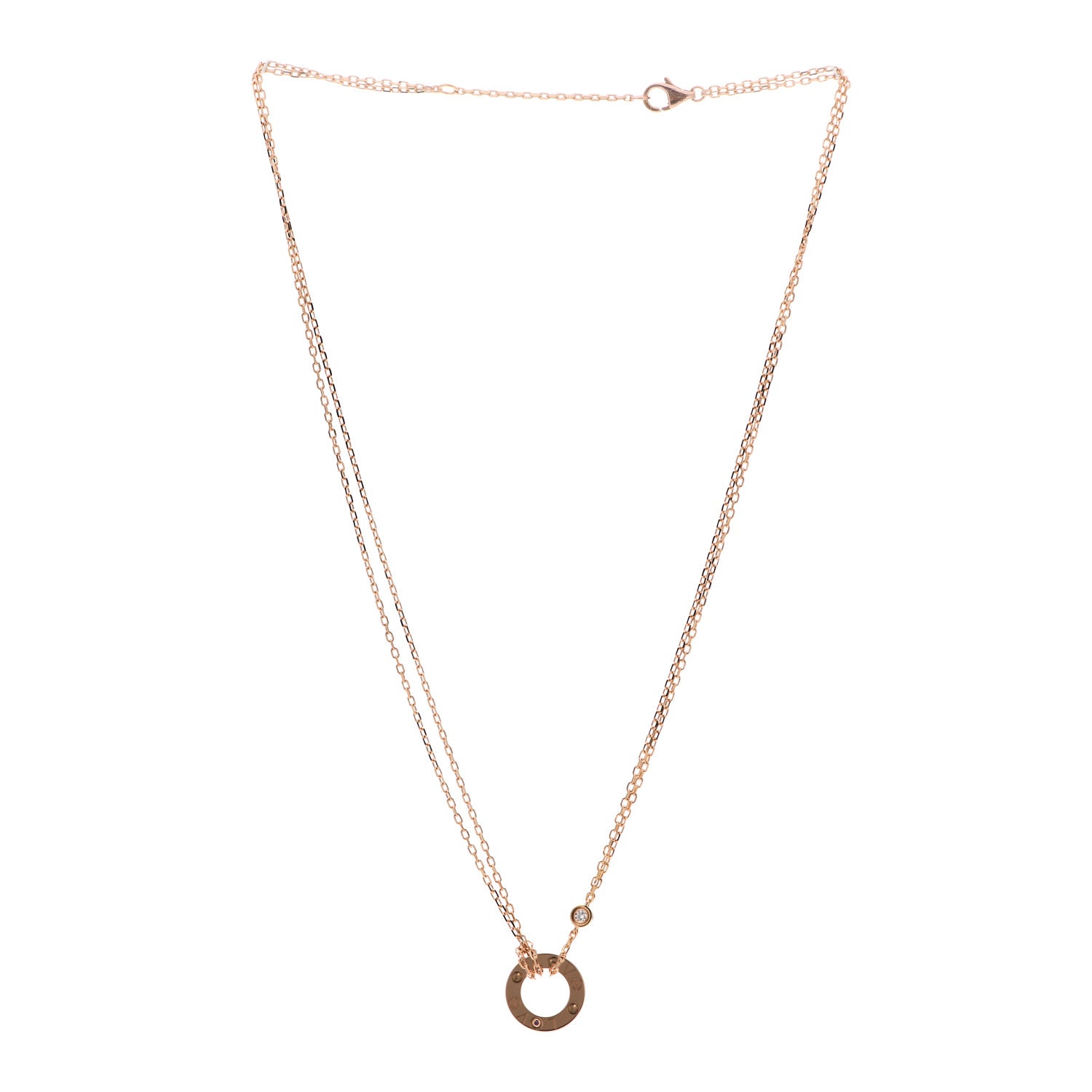 Cartier 18K Pink Gold 1 Diamond 1 Pink Sapphire LOVE Necklace 3 of 6