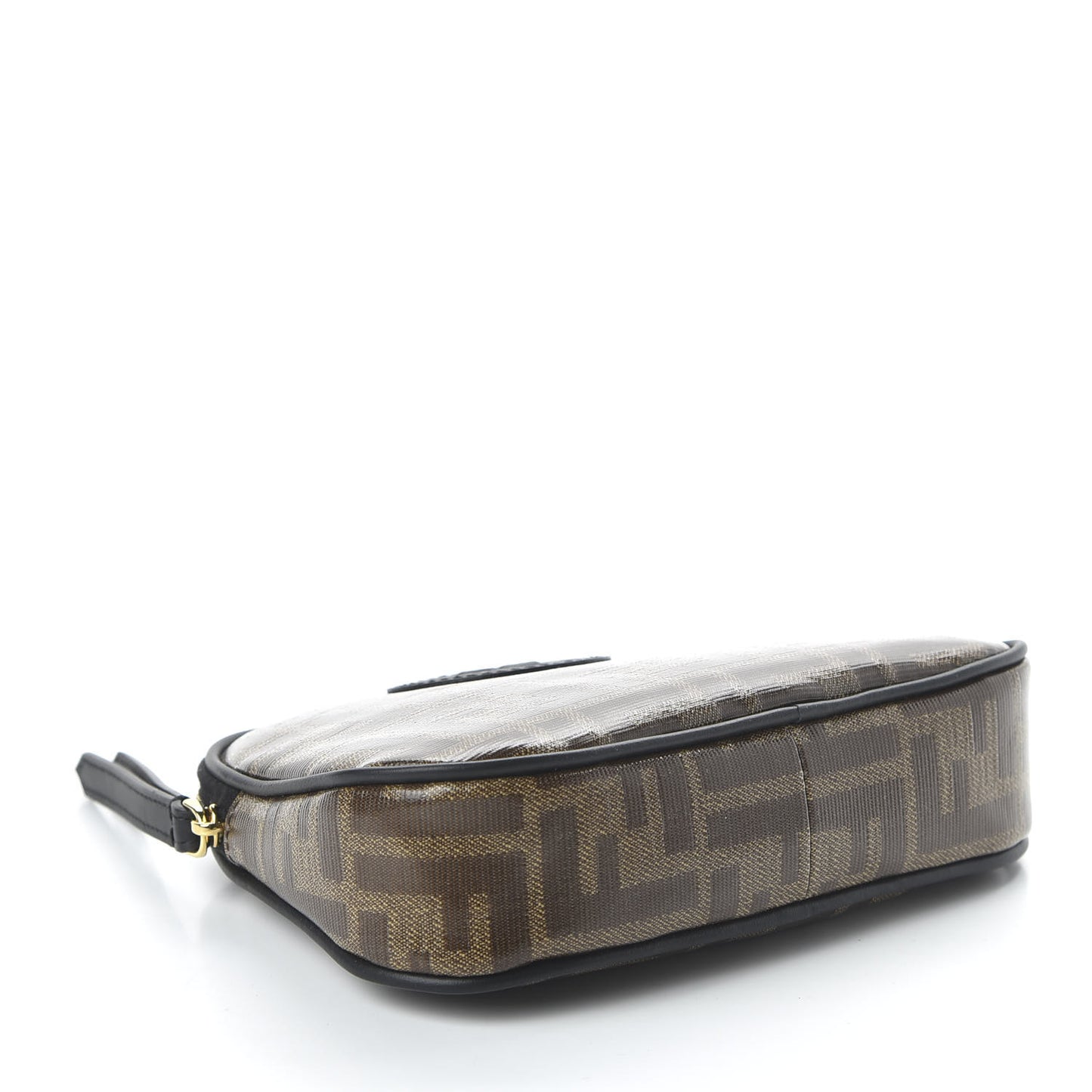 Glazed Fabric Vitello Century FF 1974 Stamp Patch Medium Cosmetic Case Mogano Panna Black