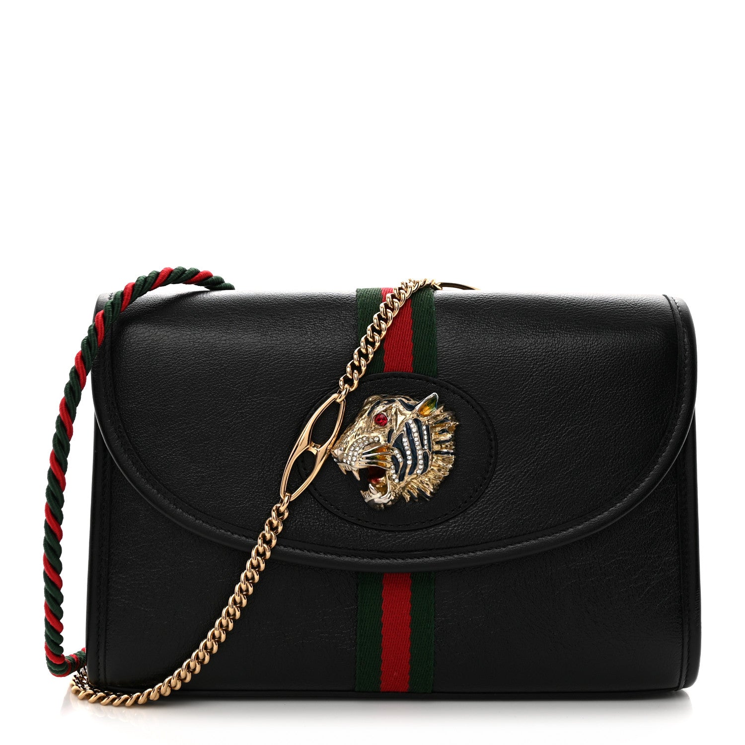 Gucci Textured Calfskin Web Small Rajah Slim Flap Shoulder Bag Black 1 of 11