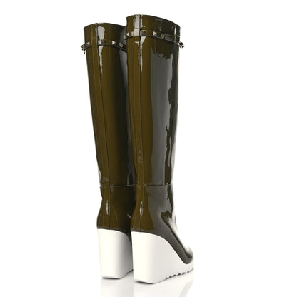 Valentino Garavani Patent Rockstud Knee High 15/100mm Wedge Boots 38 Lichen White 4 of 8