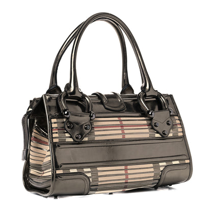 Burberry Metallic Patent House Check Sliced Large Manor Tote Pewter 3 of 22