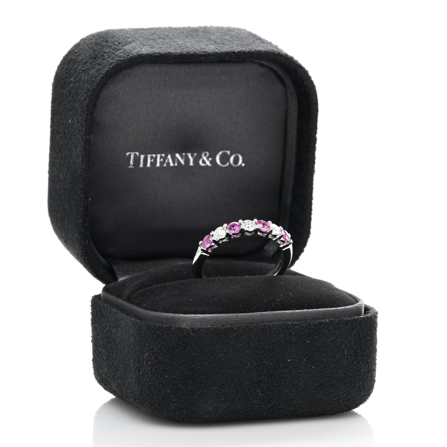 Platinum Diamond Pink Sapphire 3mm Embrace Half Circle Ring 51 5.75