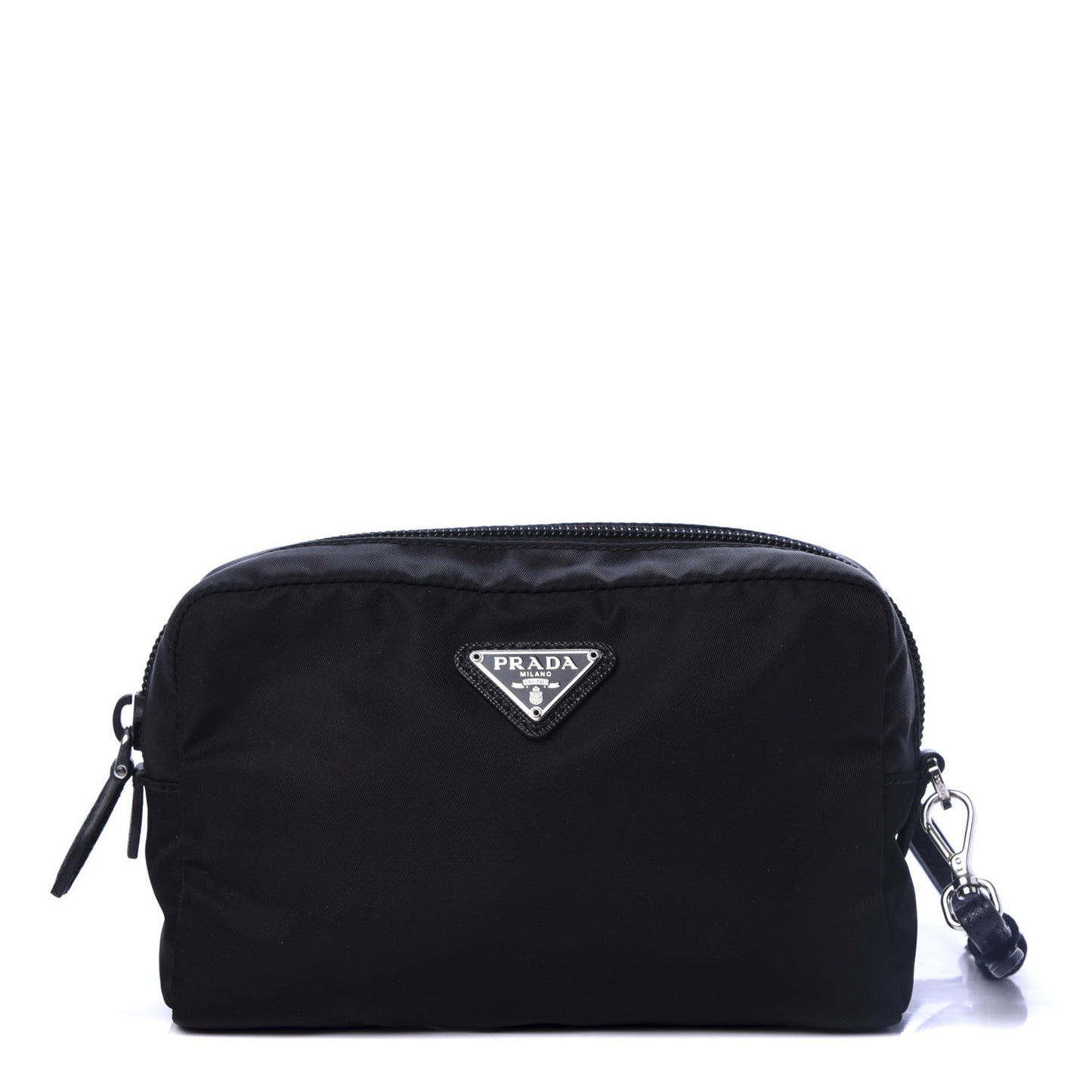 Tessuto Nylon Vela Saffiano Necessaire Wristlet Pouch Black