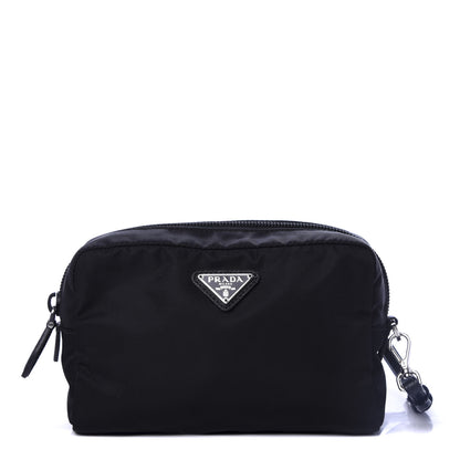 Prada Tessuto Nylon Vela Saffiano Necessaire Wristlet Pouch Black 1 of 7