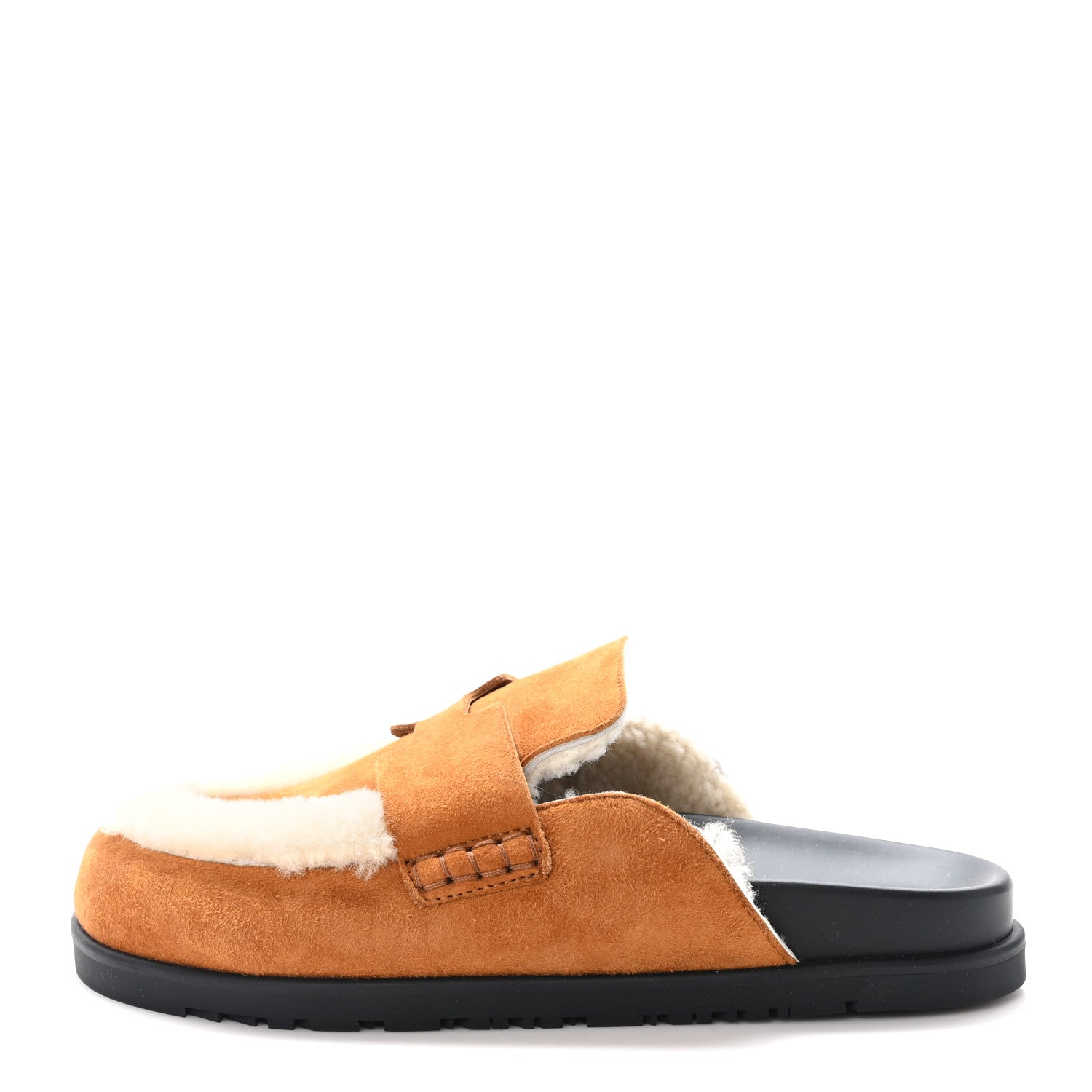 Hermes Suede Goatskin Shearling Go Mules 38.5 Natural Ecru 1 of 9