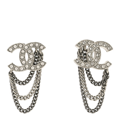 Chanel Crystal Chain CC Earrings Silver 1 of 4