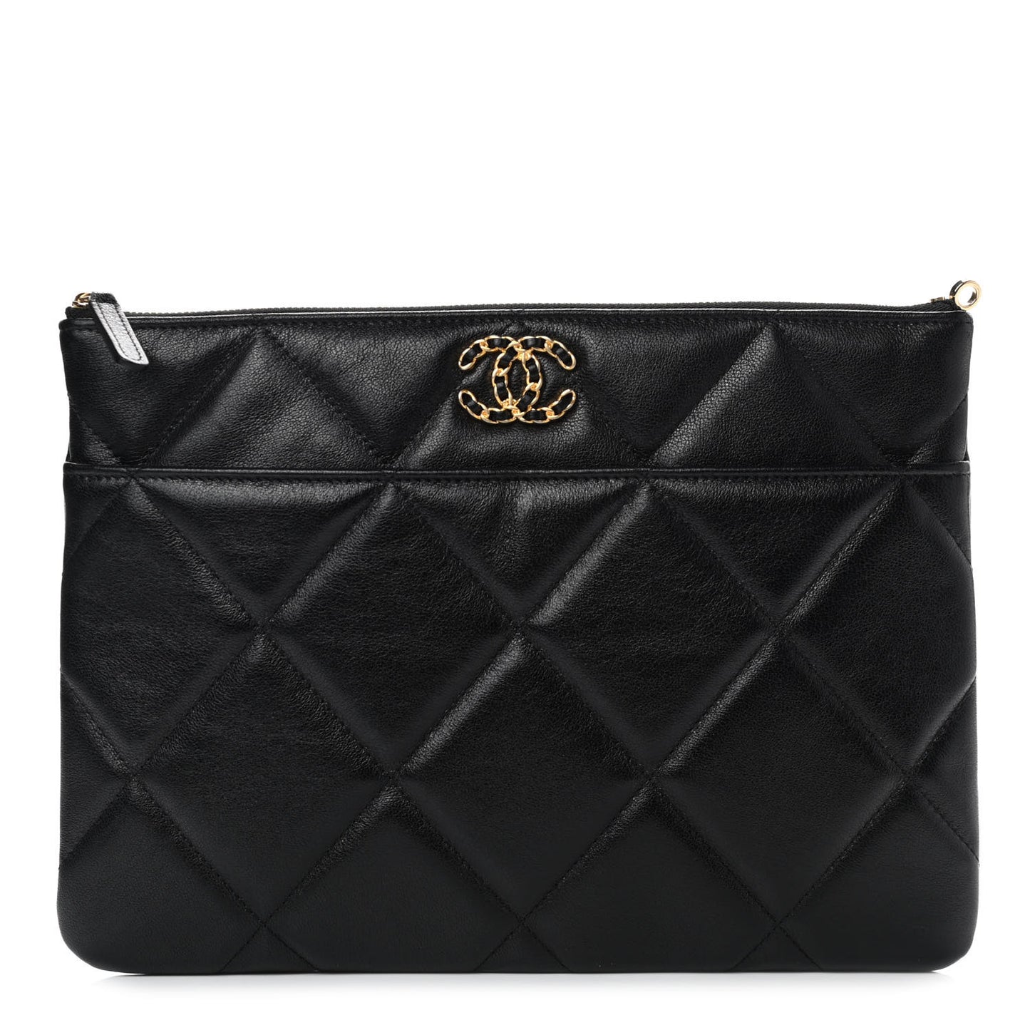 Goatskin Quilted Chanel 19 Pouch Black