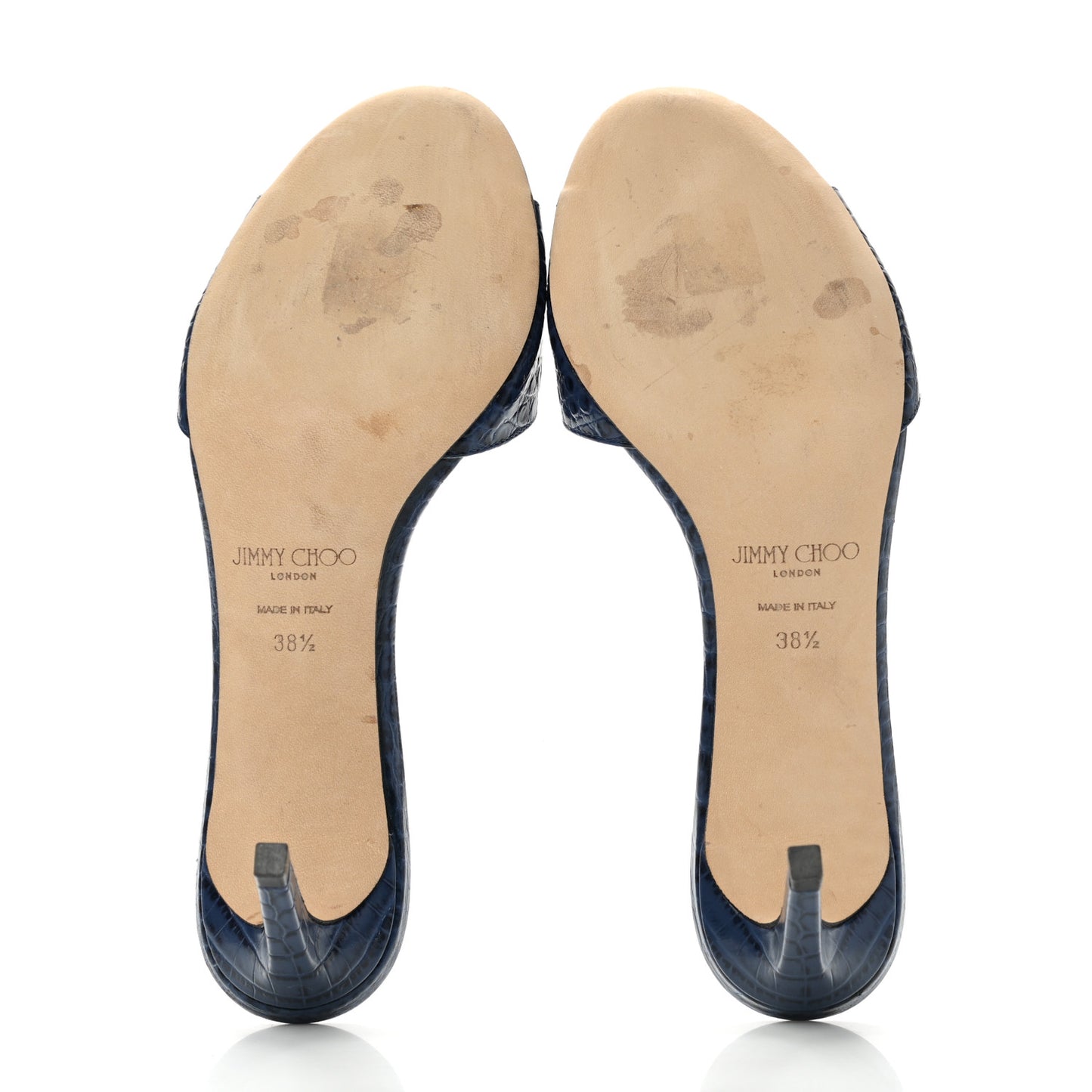 Calfskin Crocodile Embossed Stacey 65 Sandal Pumps 38.5 Denim