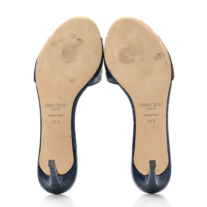 Jimmy Choo Calfskin Crocodile Embossed Stacey 65 Sandal Pumps 38.5 Denim 5 of 8