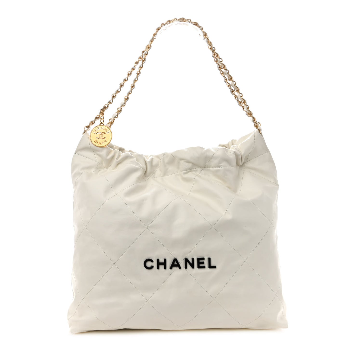 Shiny Calfskin Quilted Chanel 22 White Black