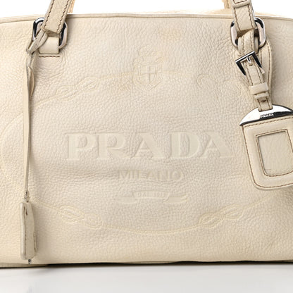 Prada Vitello Daino Embossed Logo Bowler Talco 8 of 23