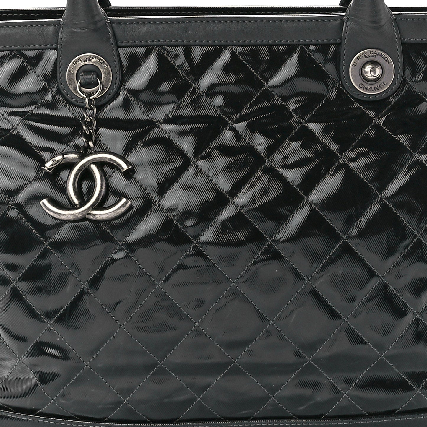 Calfskin Coated Canvas Quilted Tote Black
