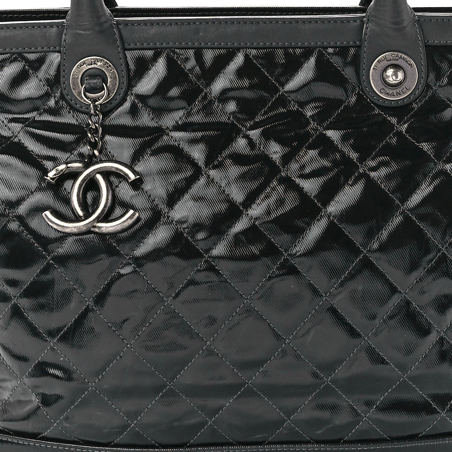 Chanel Calfskin Coated Canvas Quilted Tote Black 8 of 11