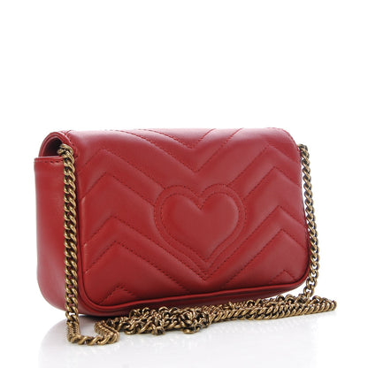 Gucci Calfskin Matelasse Super Mini GG Marmont Shoulder Bag Hibiscus Red 3 of 7