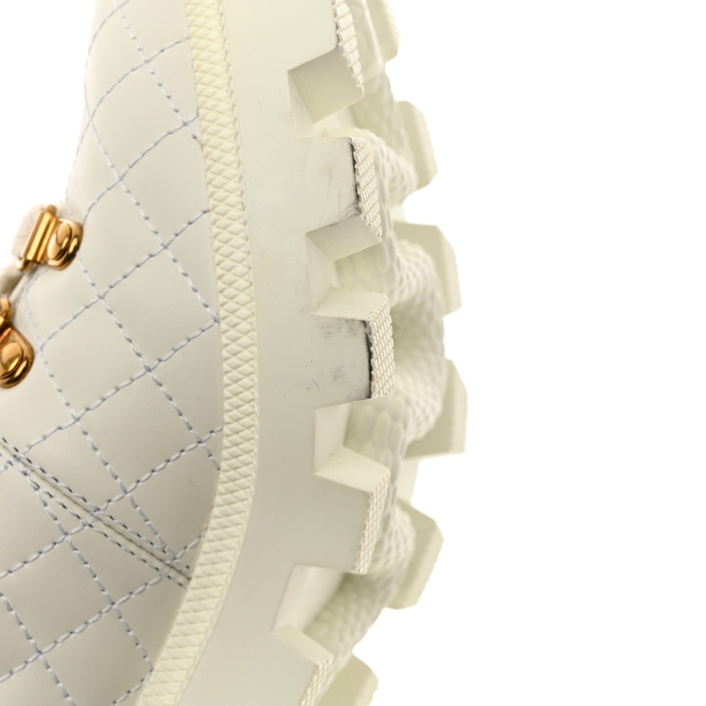 Calfskin Quilted Sylvie Web Lace Up Combat Ankle Boots 38.5 White