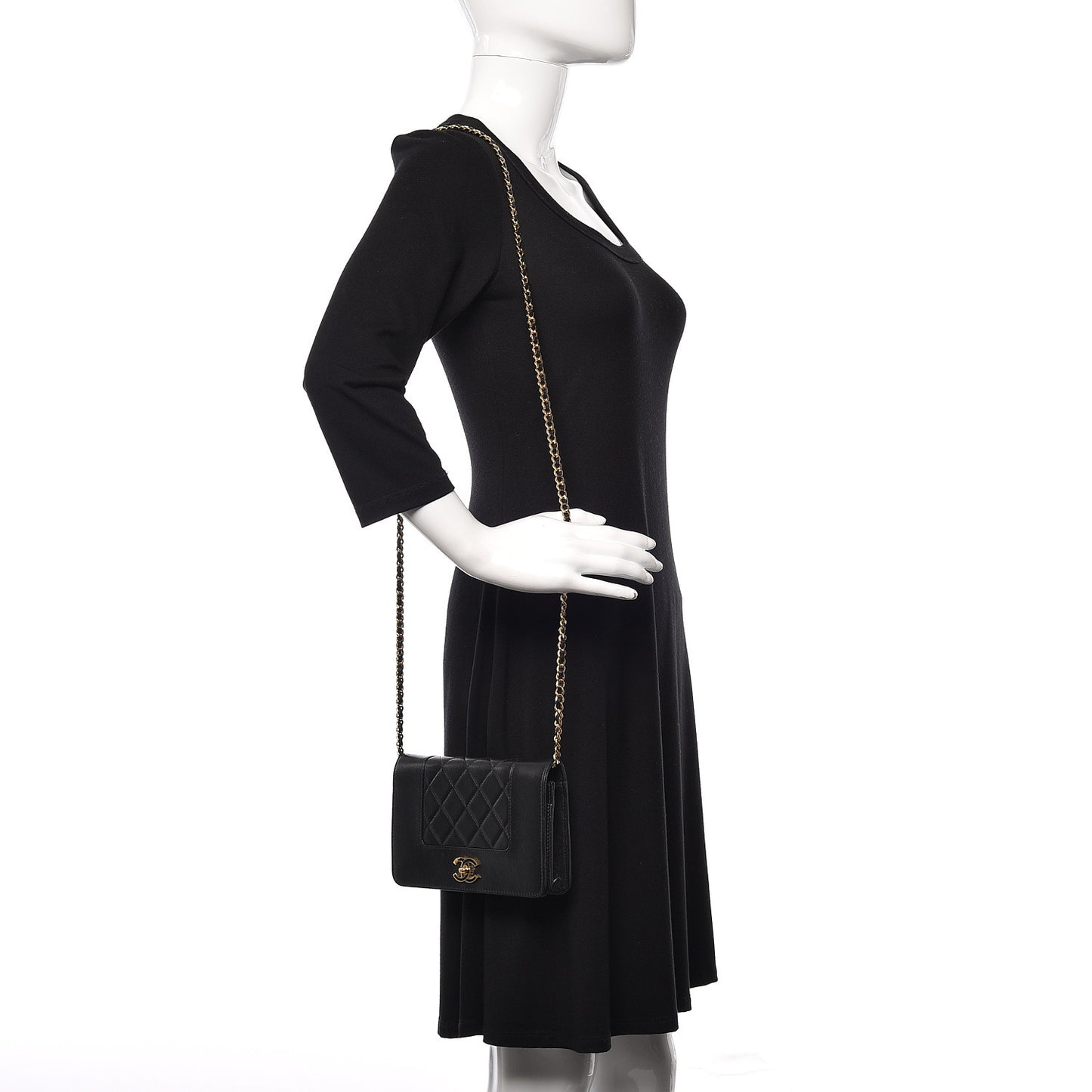 Sheepskin Quilted Mademoiselle Vintage Wallet On Chain WOC Black