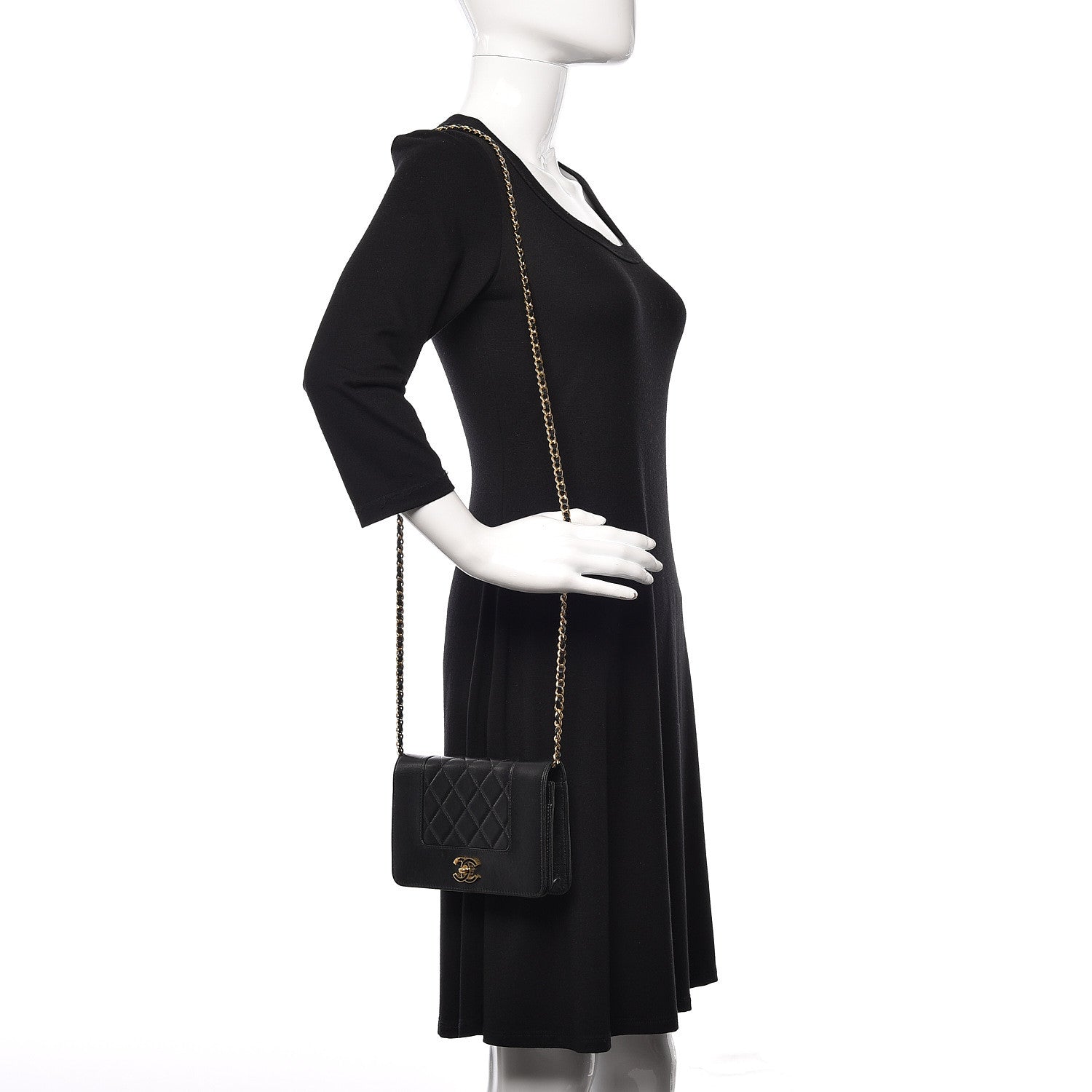 Chanel Sheepskin Quilted Mademoiselle Vintage Wallet On Chain WOC Black 2 of 14