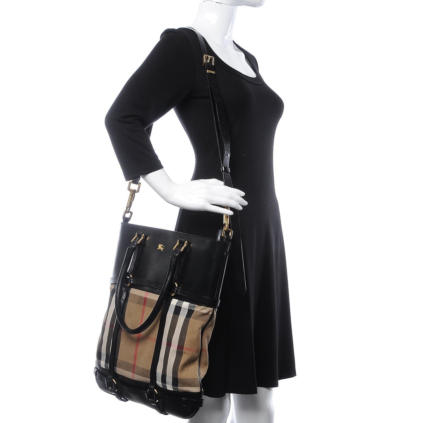 House Check Bridle Calfskin Tote Black