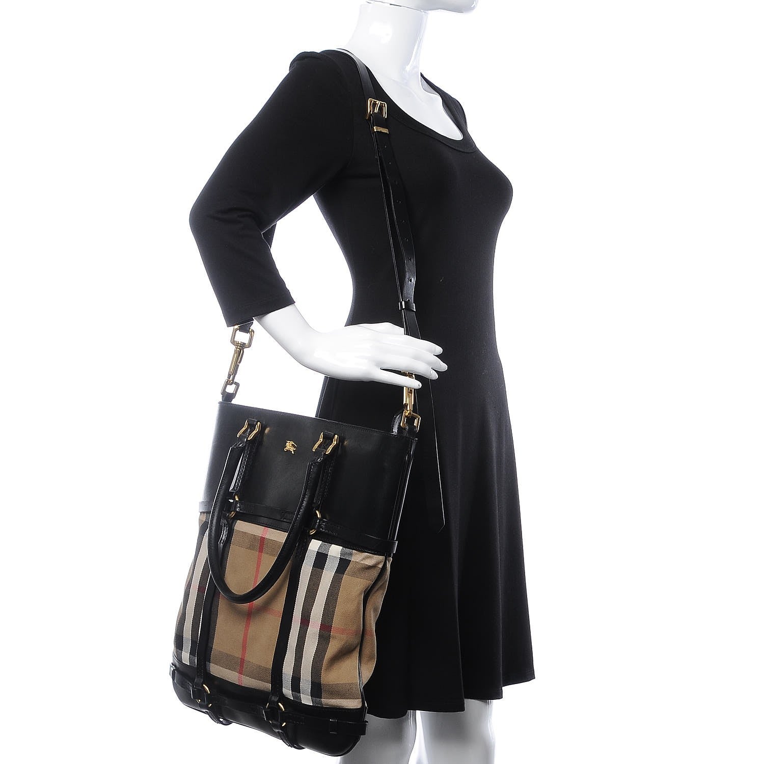 Burberry House Check Bridle Calfskin Tote Black 2 of 7