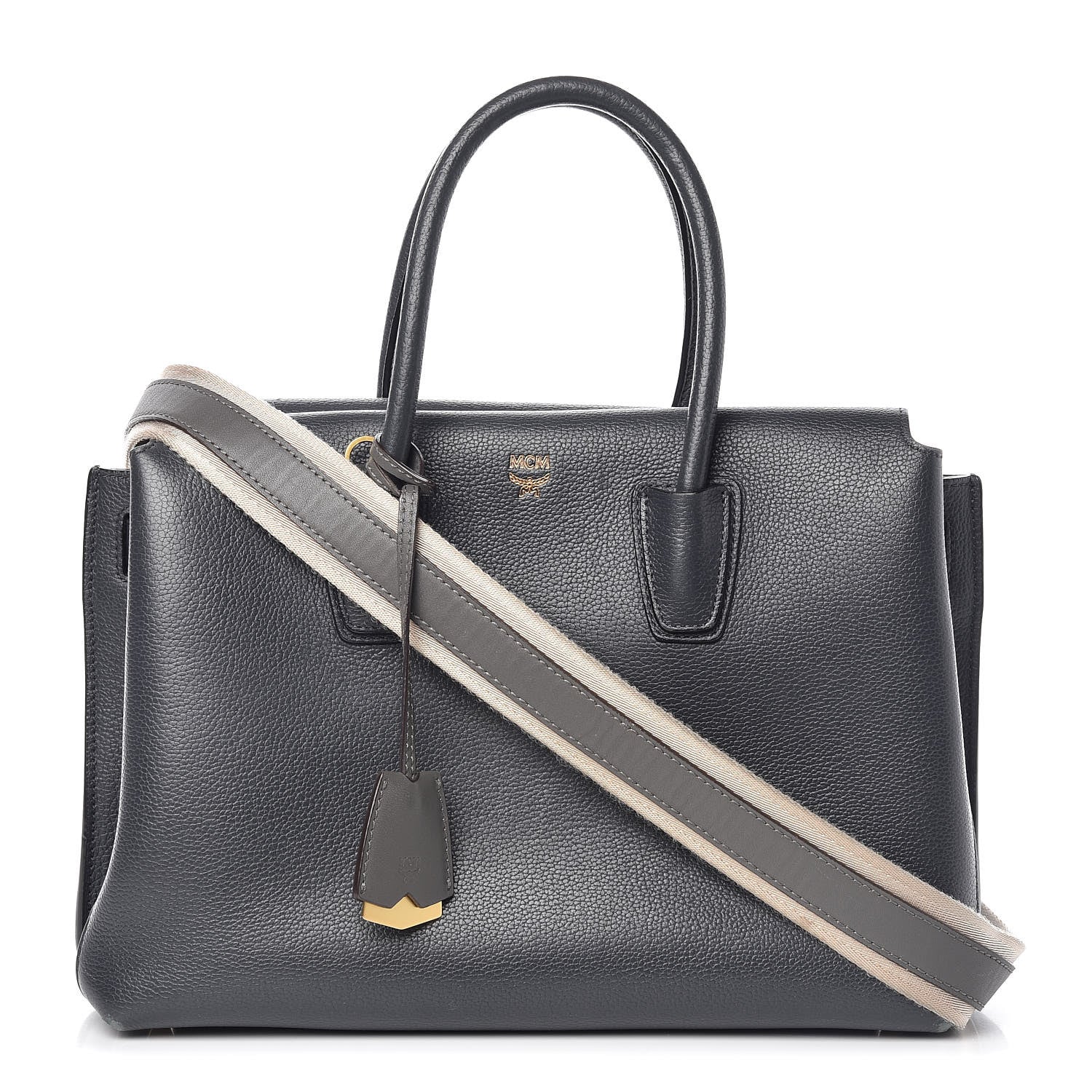 MCM Grained Calfskin Medium Milla Tote Phantom Grey 1 of 17