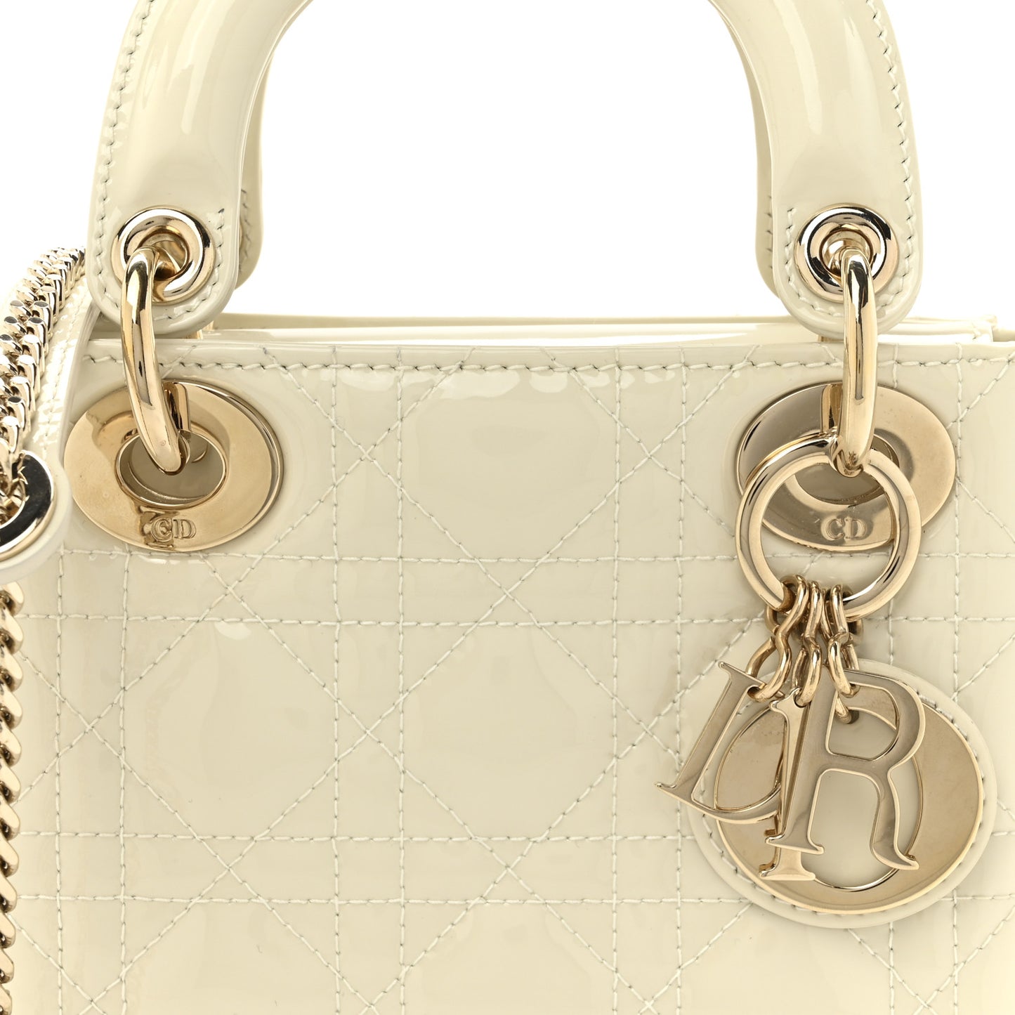 Patent Cannage Mini Lady Dior Ivory