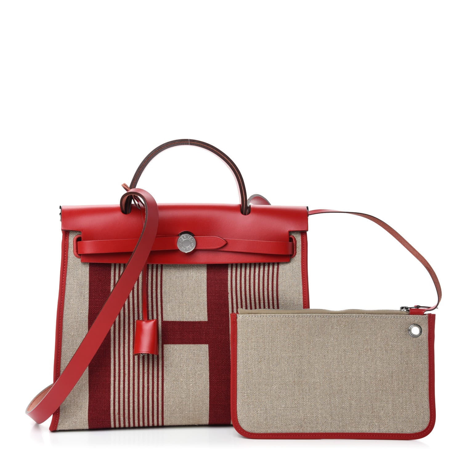 Hermes Vache Hunter Toile H Vibration Herbag Zip 31 PM Bordeaux Ficelle Rouge Piment 1 of 12