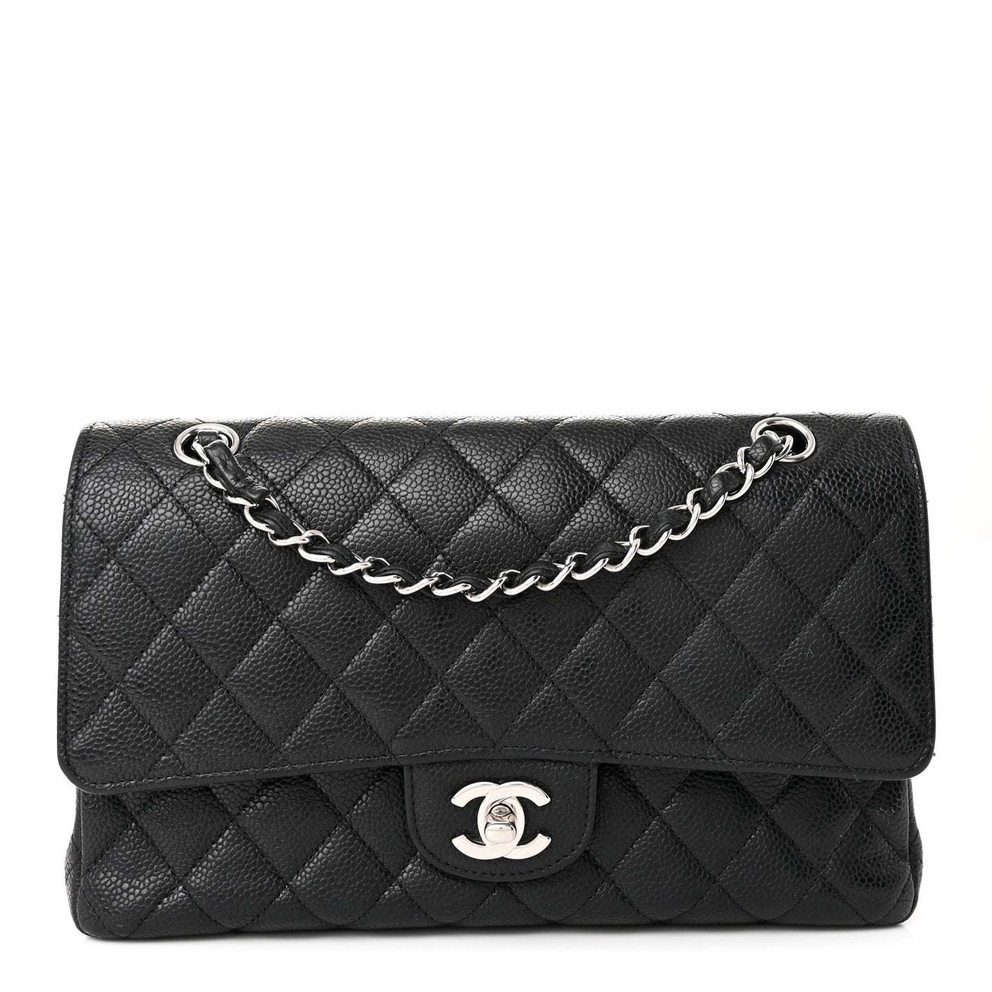 Caviar Quilted Medium Double Flap Black
