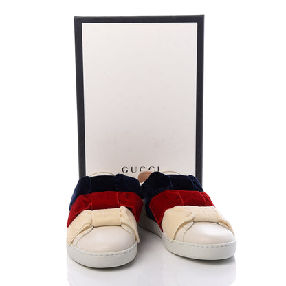 Gucci Calfskin Velvet Womens Bow Ace Sneakers 37 White 10 of 10