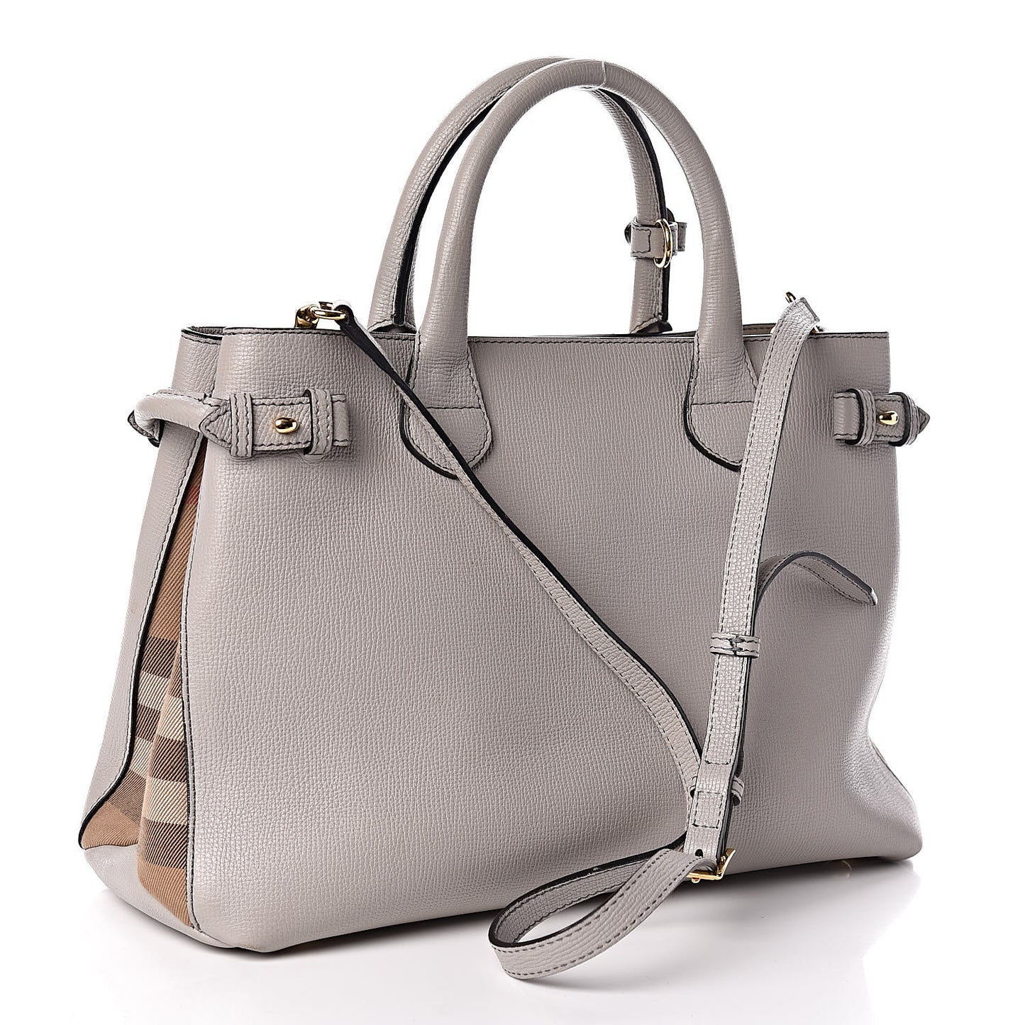 Derby Calfskin House Check Medium Banner Tote Pale Grey