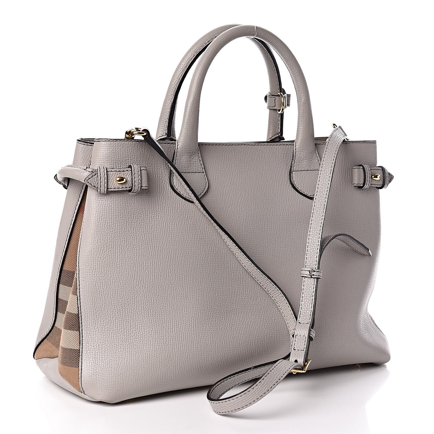 Burberry Derby Calfskin House Check Medium Banner Tote Pale Grey 3 of 18