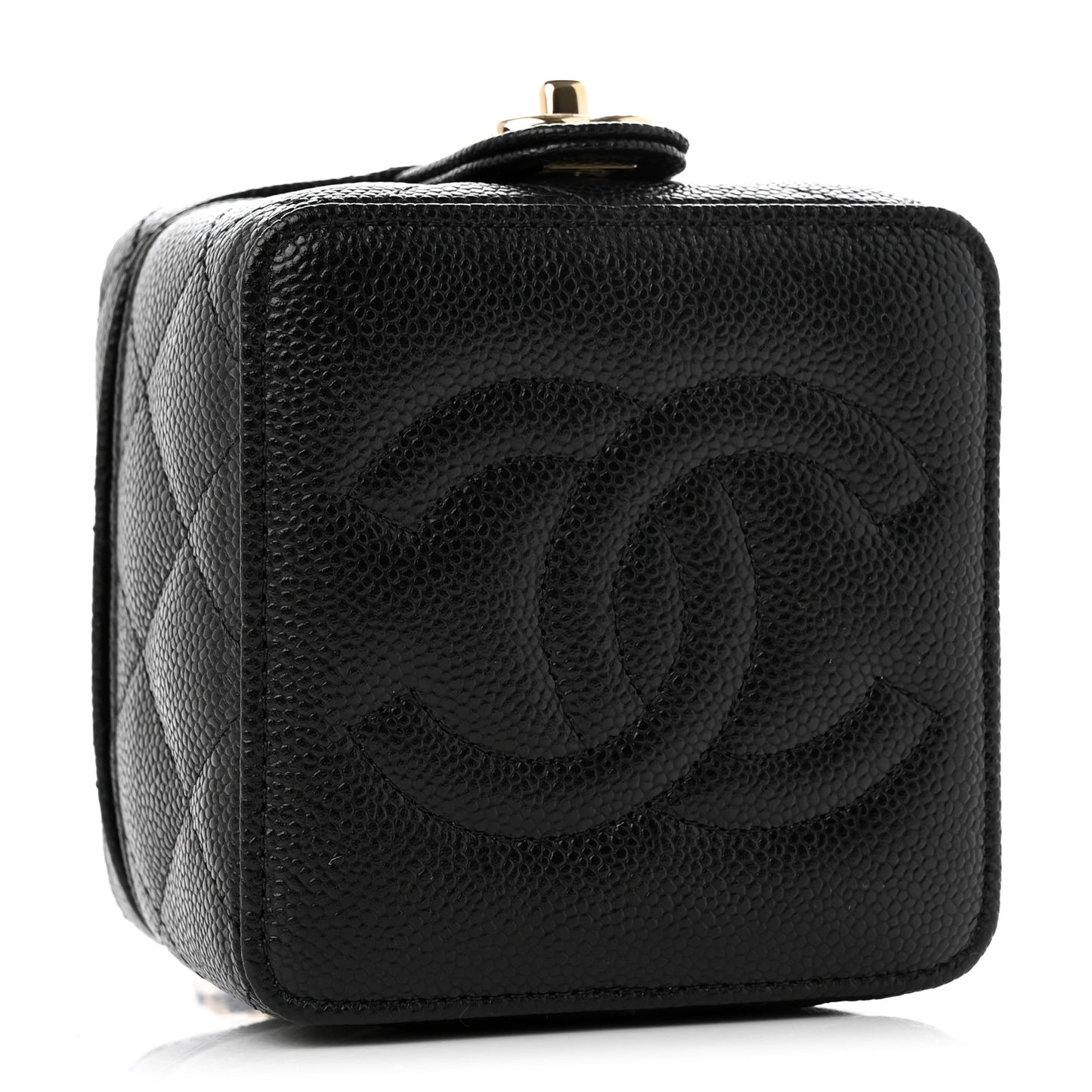 Caviar Quilted Mini Vanity Wrist Case With Chain Black
