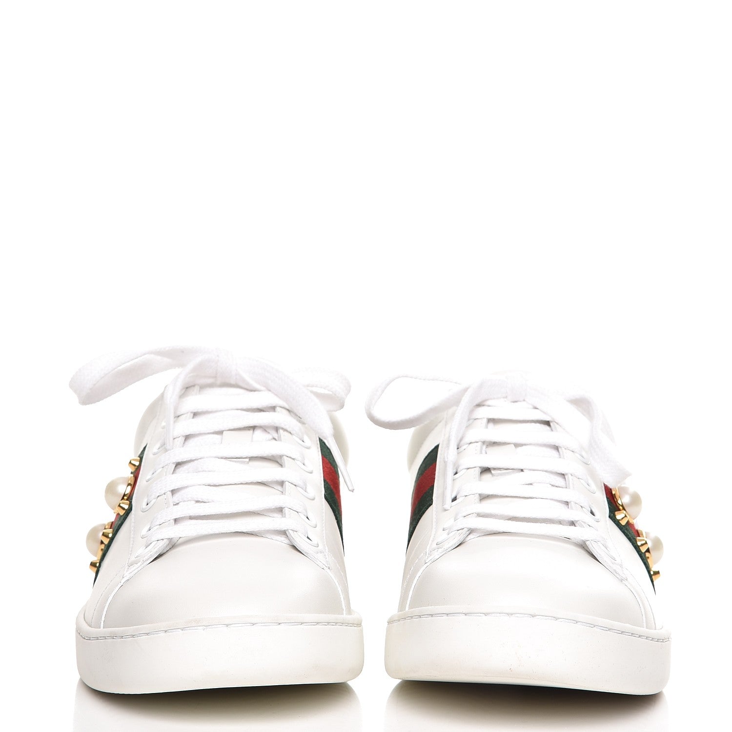 Gucci Calfskin Web Studded Ace Sneakers 38 White 2 of 9
