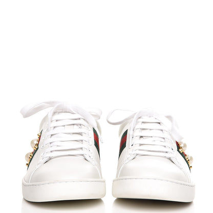 Gucci Calfskin Web Studded Ace Sneakers 38 White 2 of 9