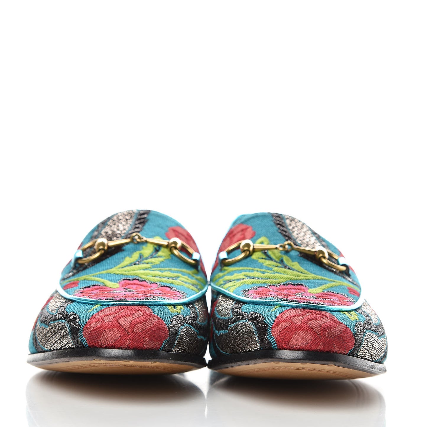 Floral Jacquard Horsebit Womens Jordaan Loafers 40.5 Turquoise