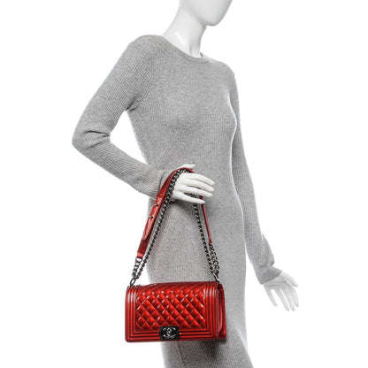 Chanel Metallic Patent Quilted Medium Boy Flap Red 2 of 7