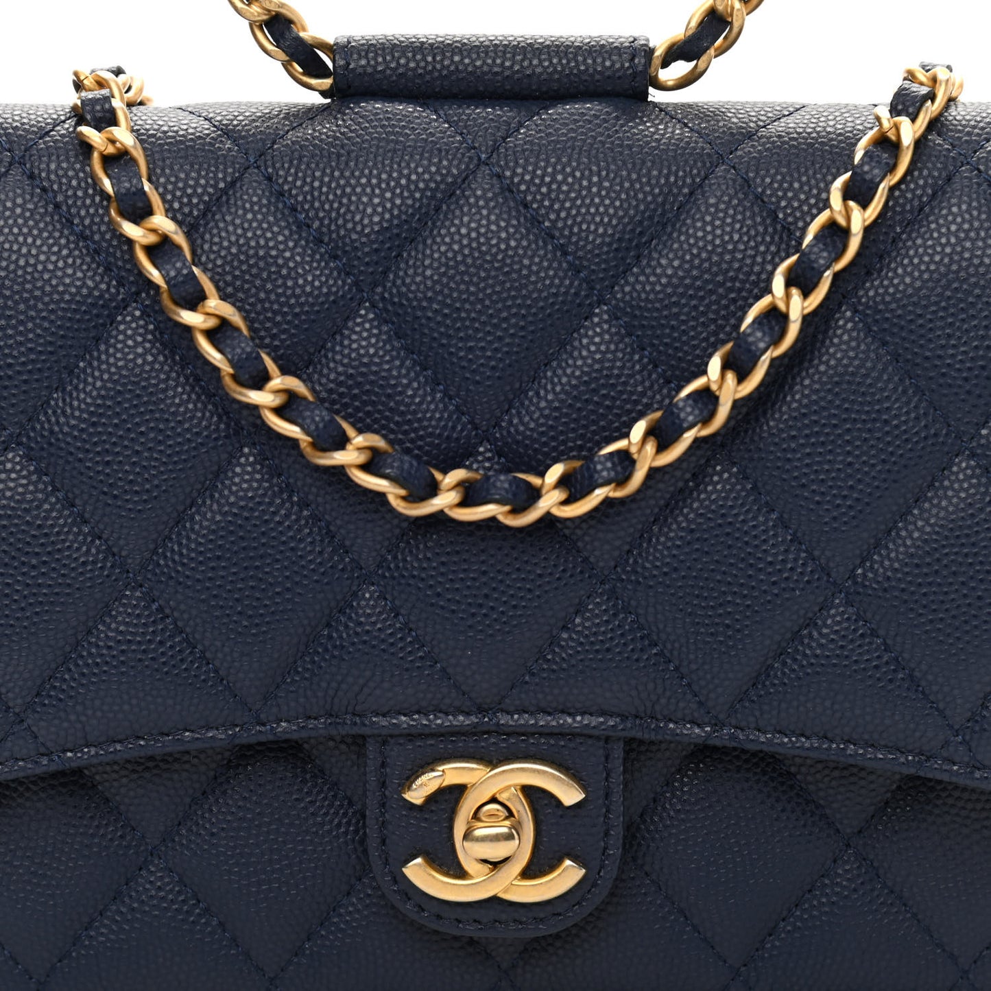 Caviar Quilted Chain Handle Round Wallet On Chain WOC Navy