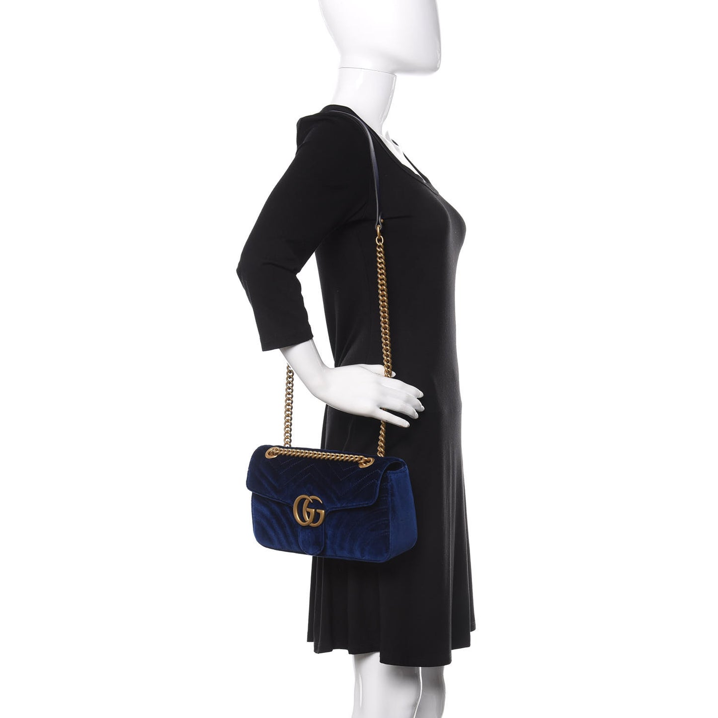 Velvet Matelasse Small GG Marmont Shoulder Bag Cobalt Blue