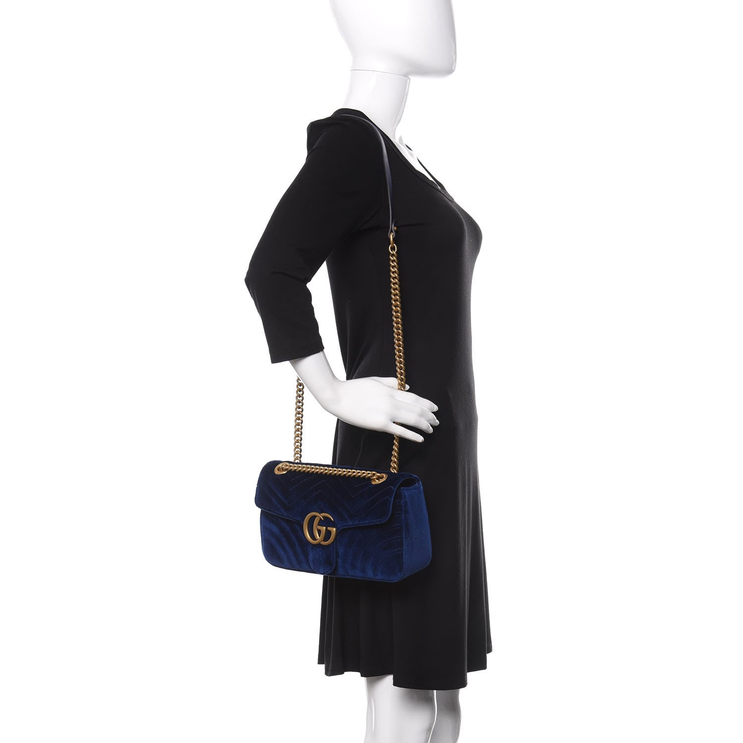 Gucci Velvet Matelasse Small GG Marmont Shoulder Bag Cobalt Blue 3 of 11