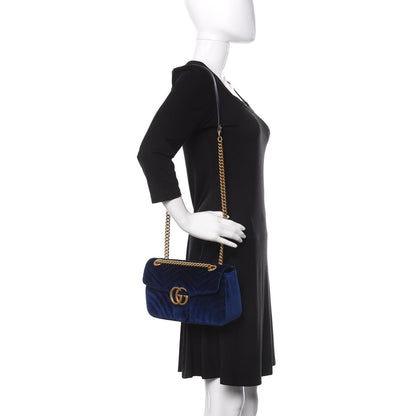 Gucci Velvet Matelasse Small GG Marmont Shoulder Bag Cobalt Blue 3 of 11