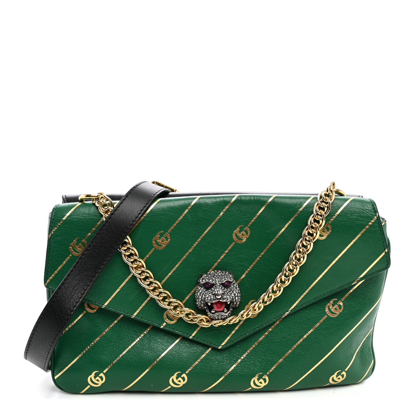 Calfskin Diagonal GG Medium Thiara Double Envelope Shoulder Bag Emerald Green Black