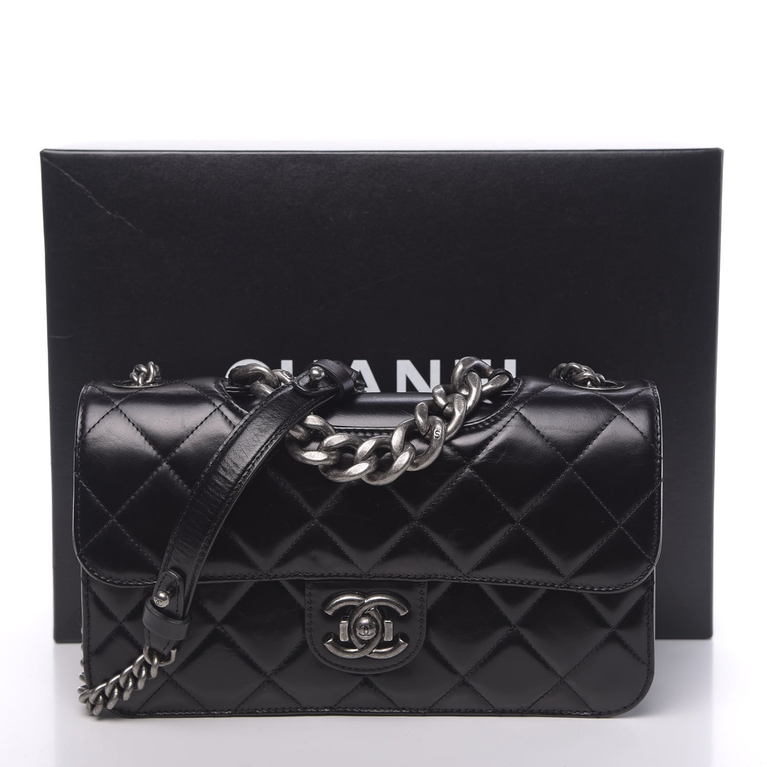 Chanel Glazed Calfskin Quilted Medium Perfect Edge Flap Black 12 of 12