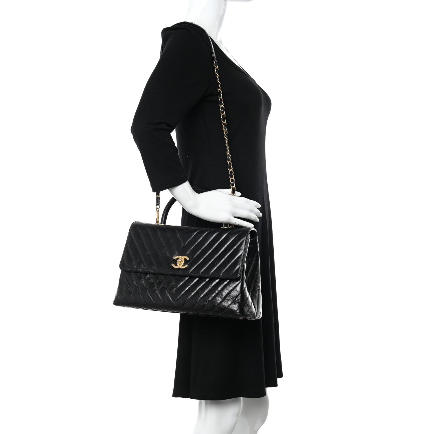 Chanel Calfskin Chevron Quilted Medium Coco Handle Flap Black 2 of 16