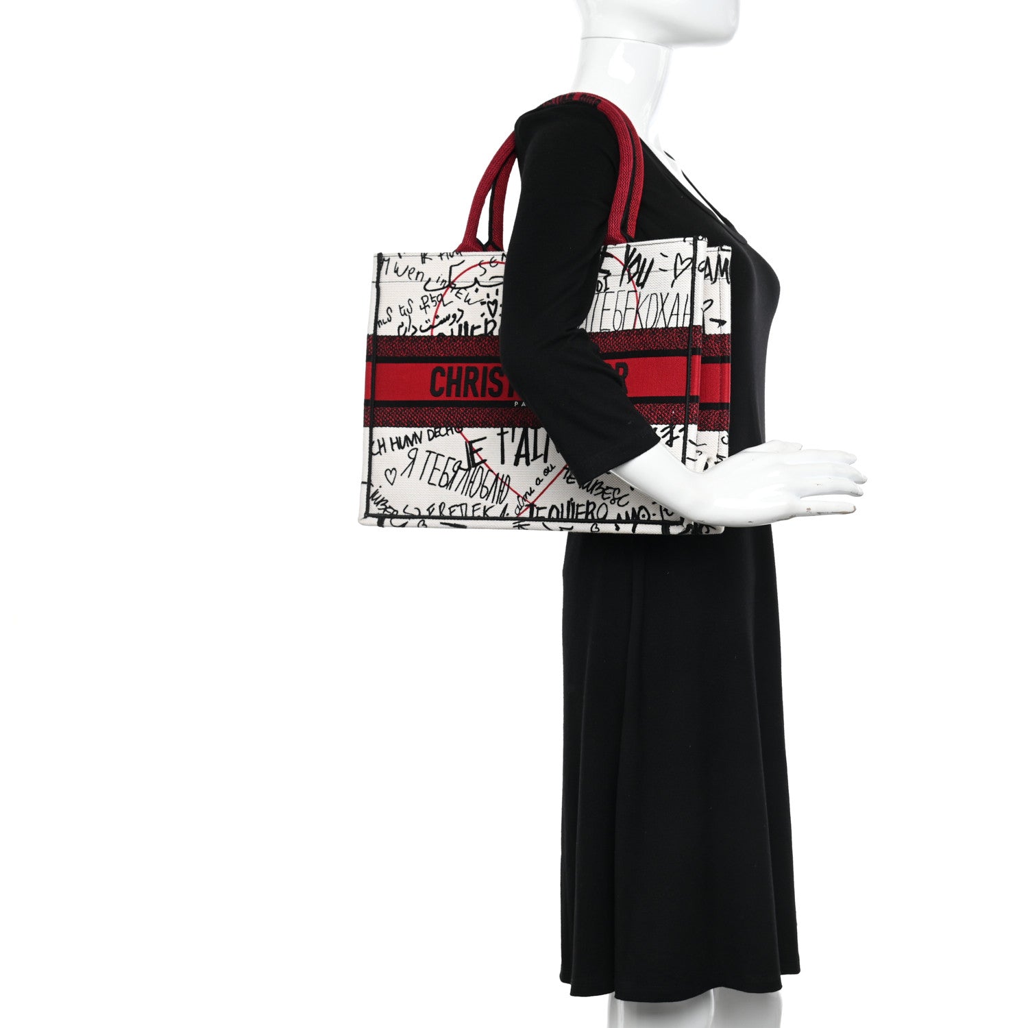 Christian Dior Canvas Embroidered Medium Dioramour Graffiti Book Tote Latte Multicolor 2 of 10