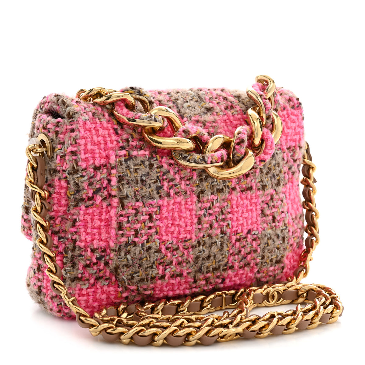 Chanel Wool Tweed Quilted Small Elegant Chain Flap Pink Brown 3 of 11