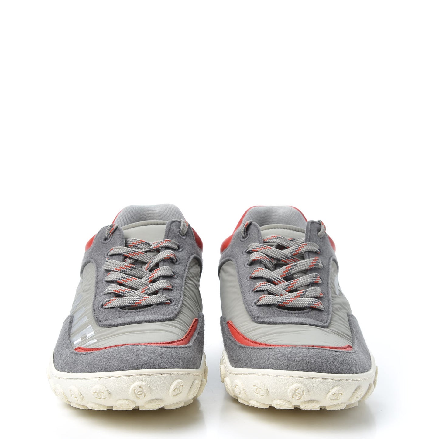 Nylon Calfskin Suede Mens CC Sneakers 41 Grey Orange
