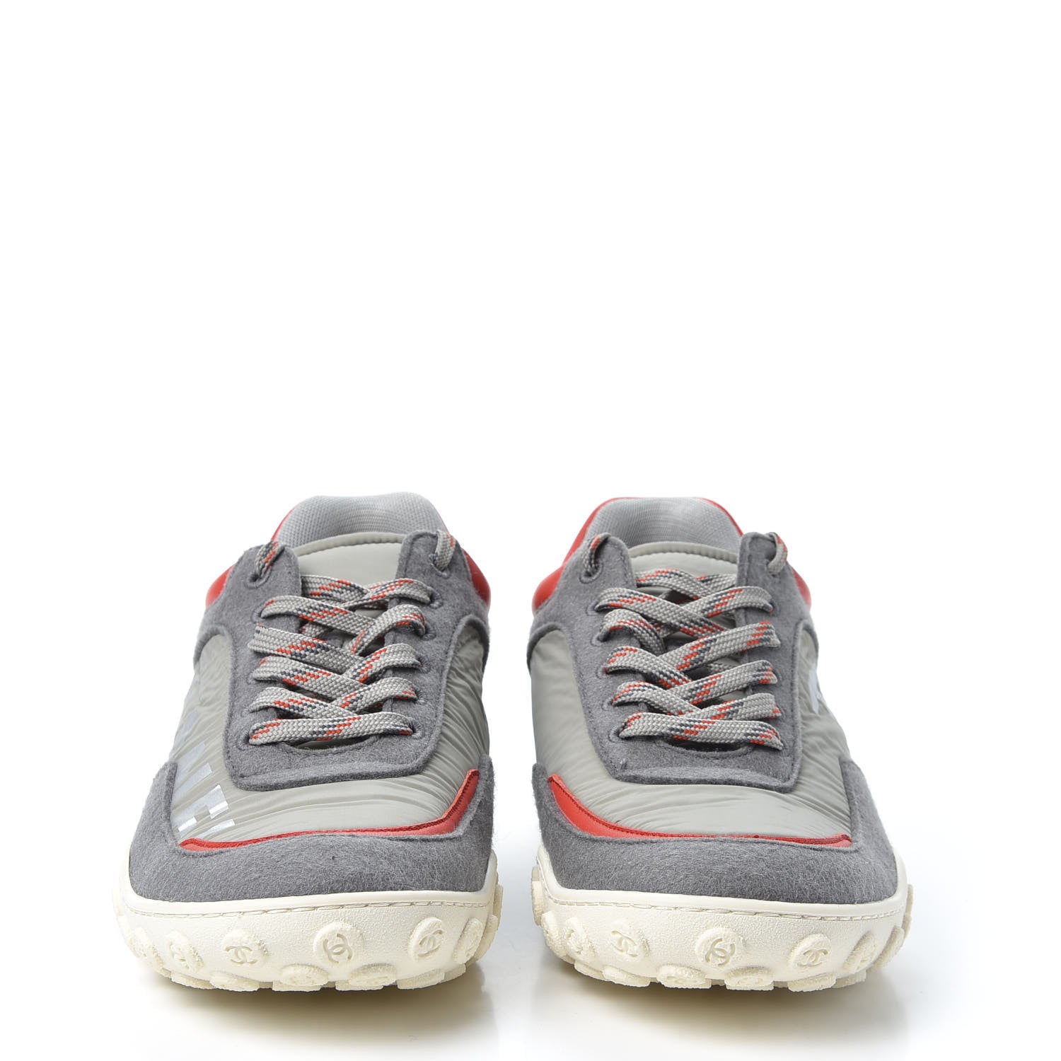 Chanel Nylon Calfskin Suede Mens CC Sneakers 41 Grey Orange 2 of 10