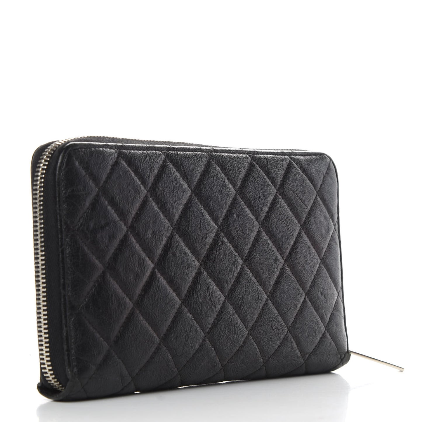 Calfskin Quilted Large Zip Around Organizer Wallet Black